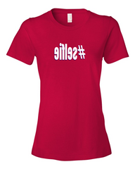 Girls #selfie hashtag Ladies Red T-shirt